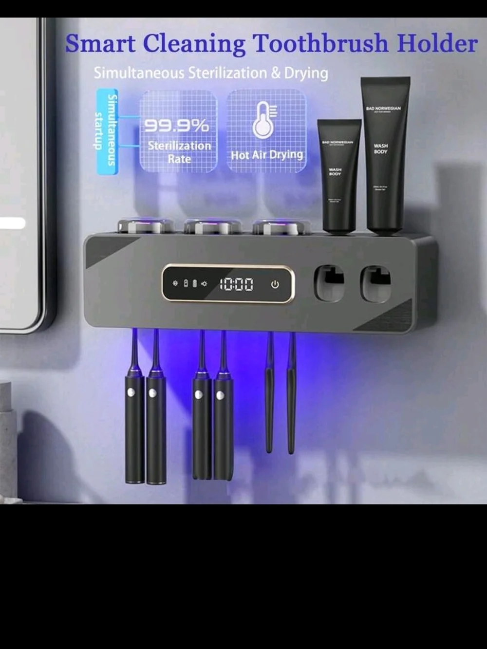 Wall-Mount Electric Toothbrush & Accessory Organizer - Black
